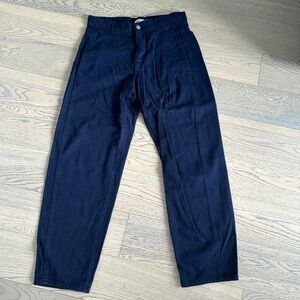 ZARA NAVY BLUE HIGH RISE BARREL JEANS